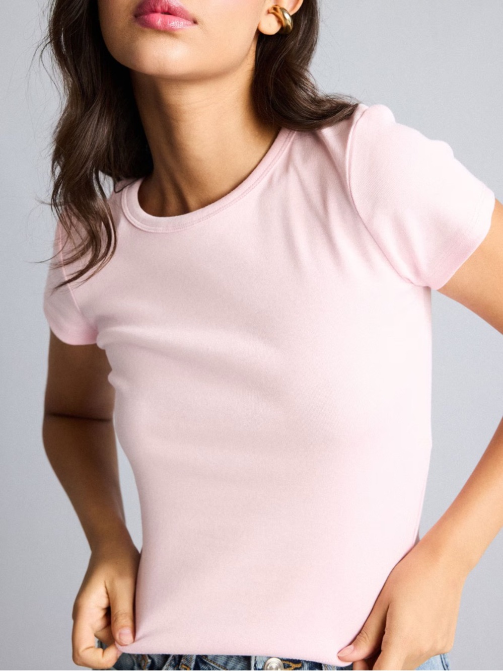 Pink Crewneck Crop Tee - Women's Short Sleeve Top